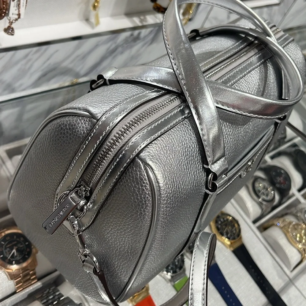 Michael Kors Silver Pebbled Leather Satchel